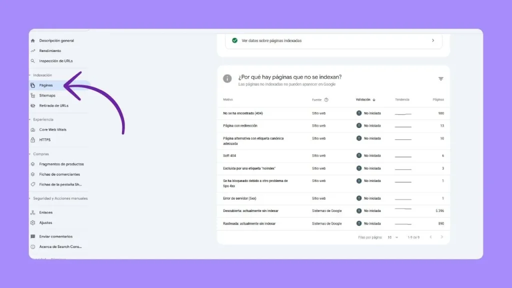Comprobar páginas indexadas en Search Console