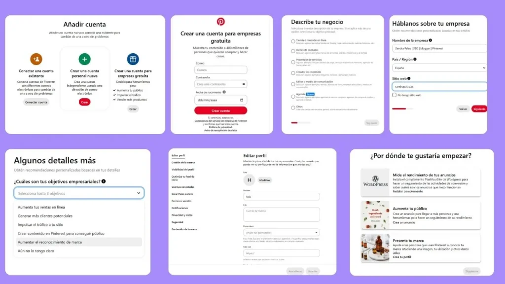 Pasos para crear cuenta de Pinterest