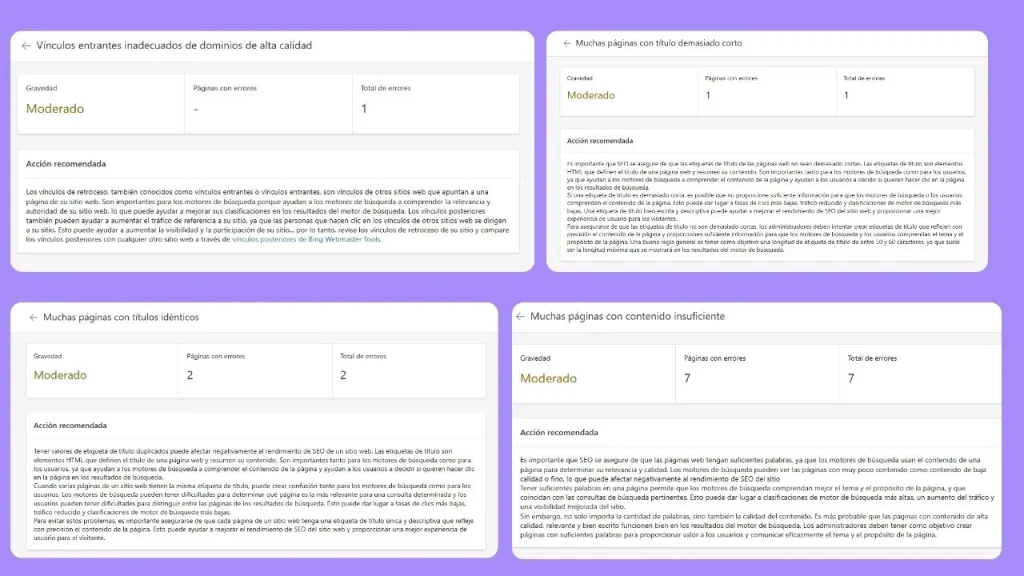 Recomendaciones de Bing moderadas